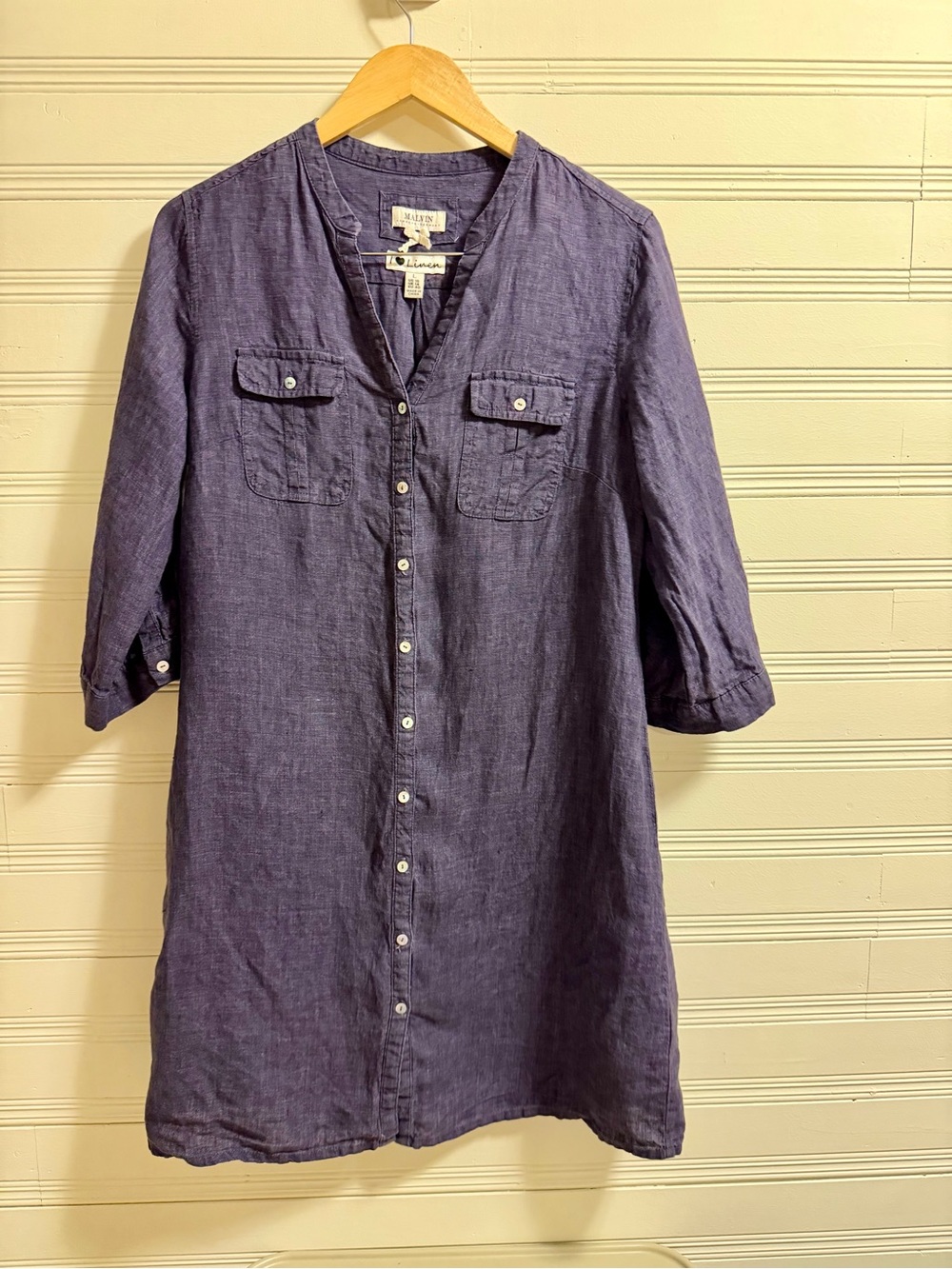 Malvin Hamburg Germany 100% Linen Button Front Shirt Dress